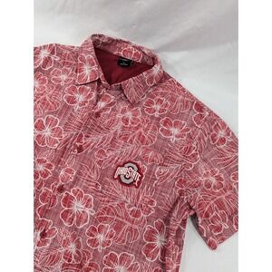 Ohio State Buckeyes Large Hawaiian Shirt Red Floral Print Red White All Over